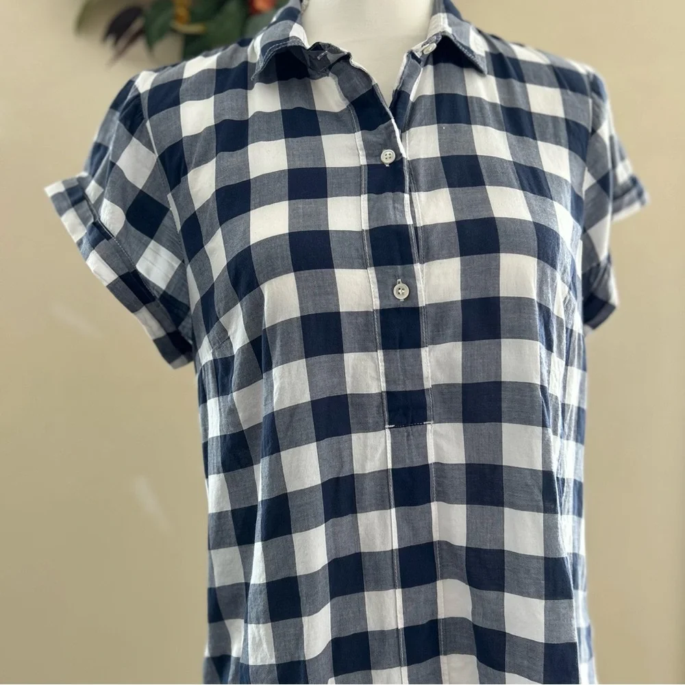 J. CREW Women's Navy Gingham Top, Size M